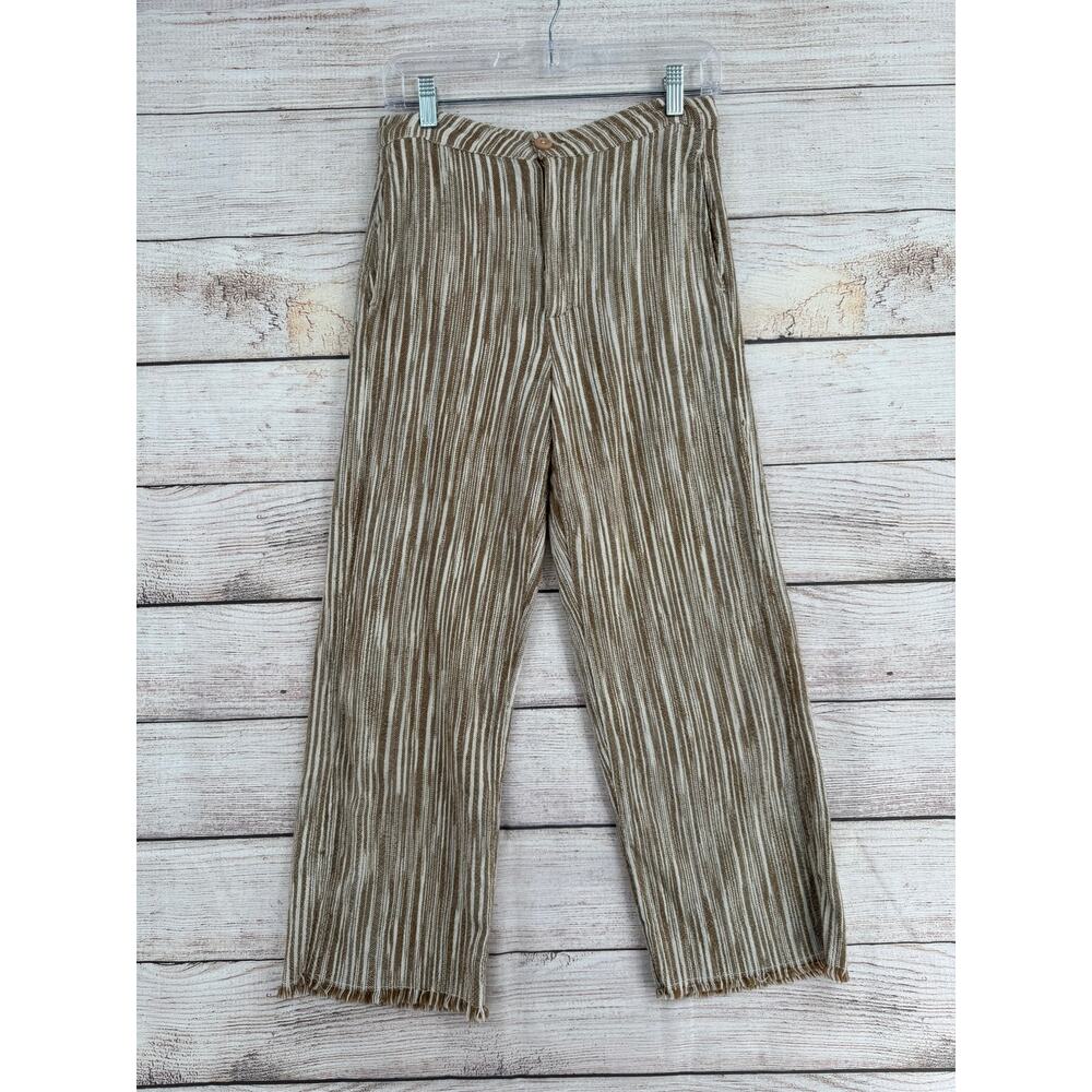 Free People Striped Casual Rough Hem Pants Womens 2 Brown White